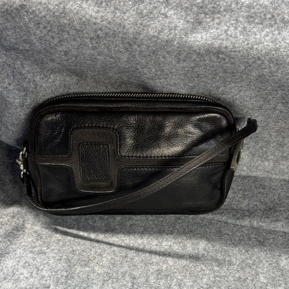 Angela Adams vintage Leather suede zip up wristlet purse bag